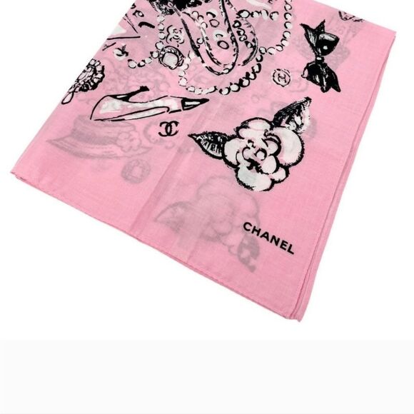 AUTHENTIC CHANEL ICONIC CC COCOMARK PINK & BLACK SYMBOLS SCARF/ HEADBAND - Picture 7 of 9